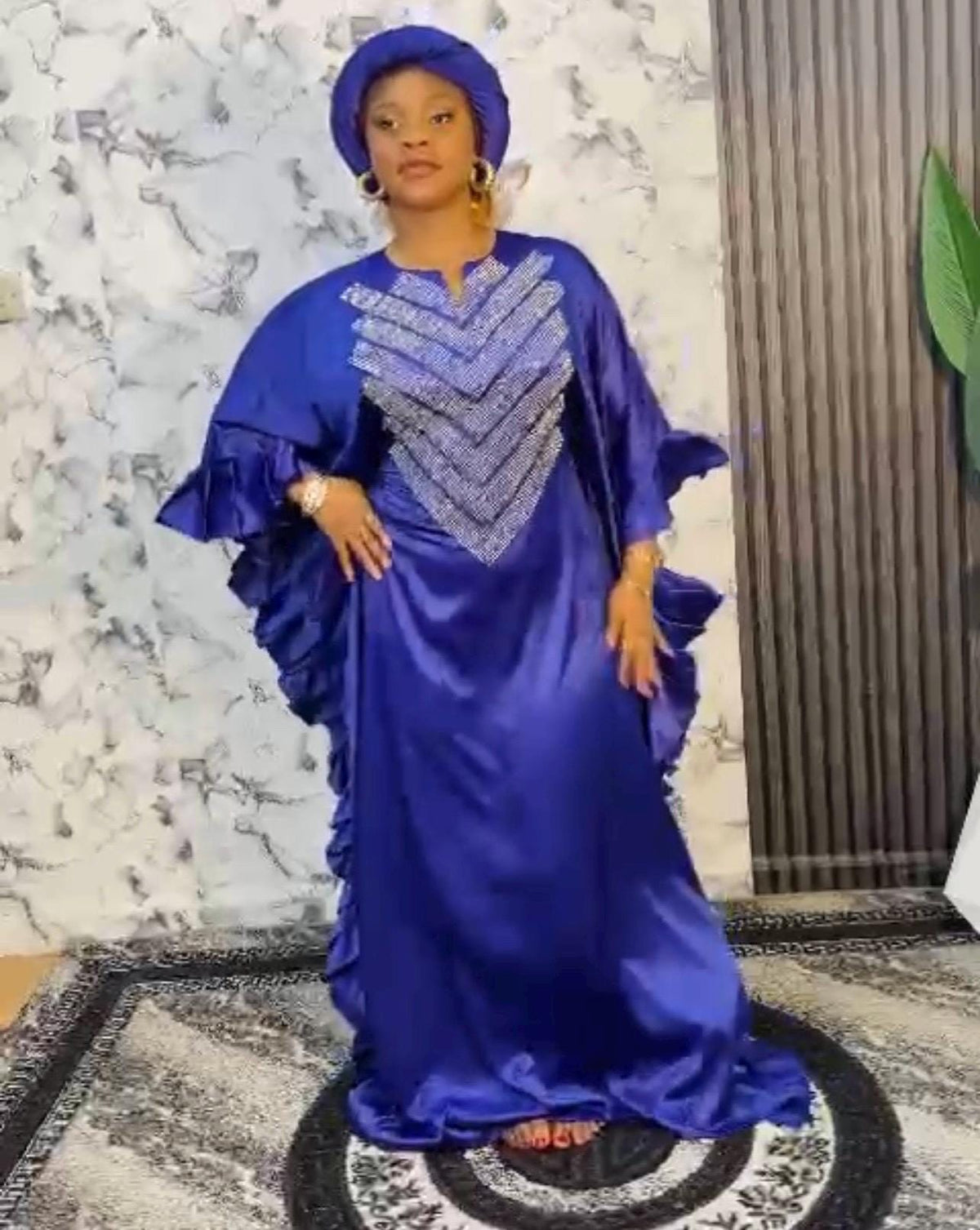 Crystal Duchess Silk Boubou Dress | African Kaftan with Headband