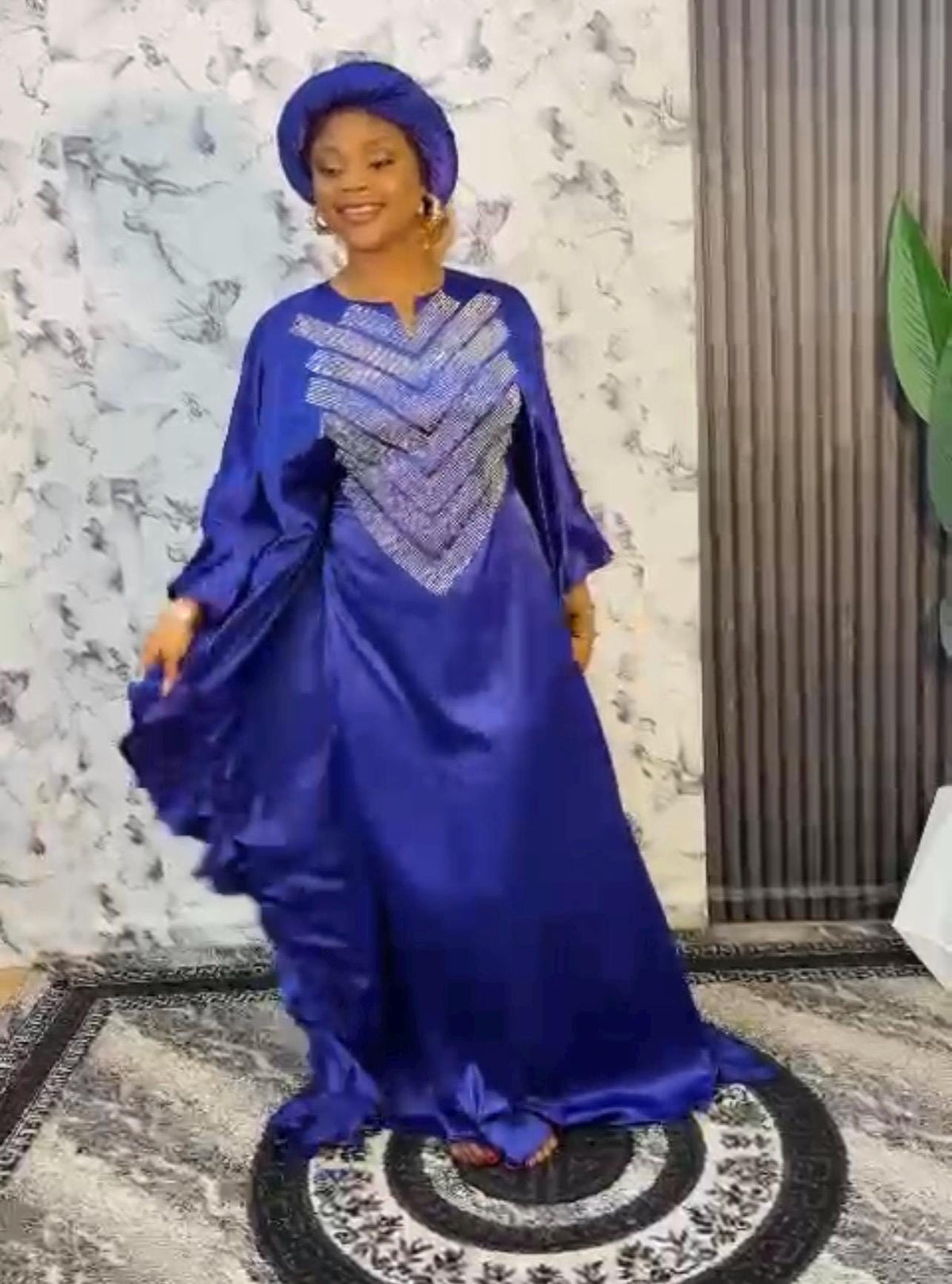 Crystal Duchess Silk Boubou Dress | African Kaftan with Headband