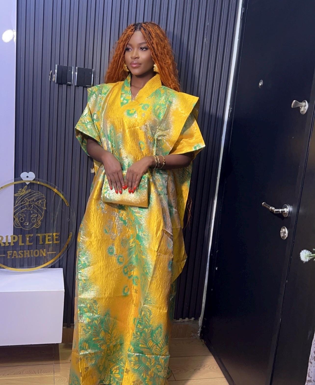 European Brocade Boubou Dress | Rich Aunty Kaftan, Scarf Included