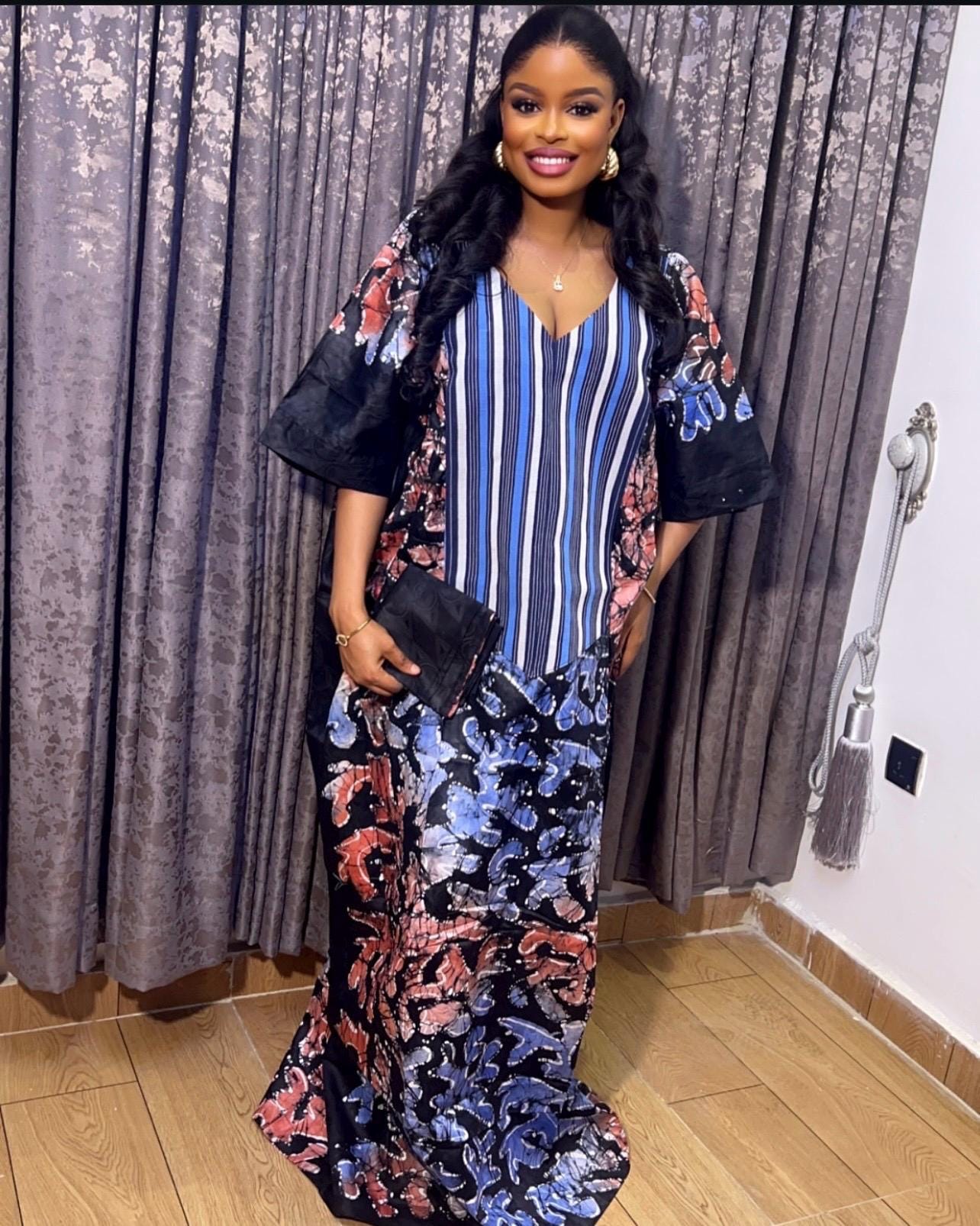 Handmade Adire Batik Kaftan Dress | Nigerian Print Boubou