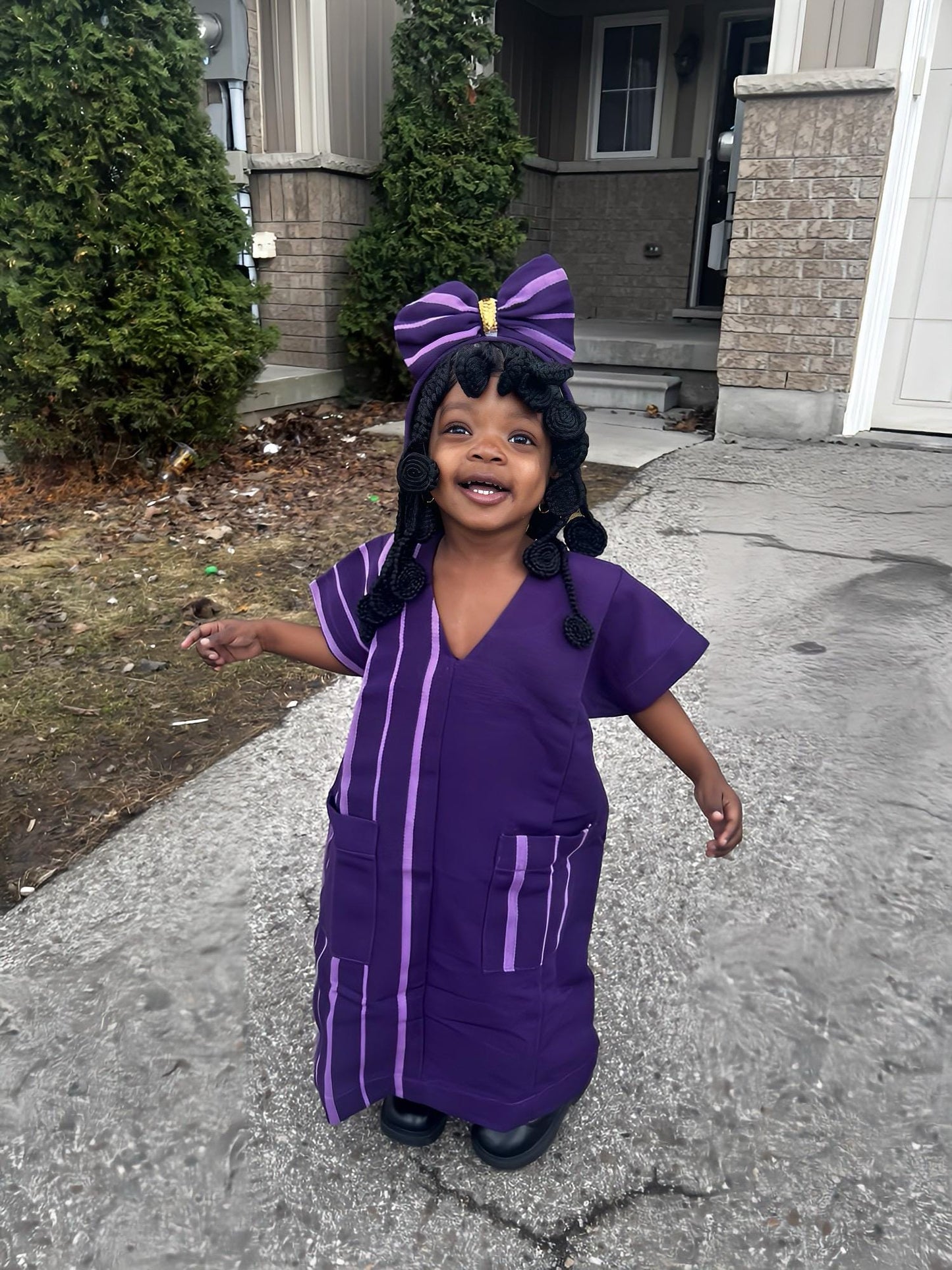 African Aso Oke Boubou Dress for Kids | Nigerian Baby Girl Outfit