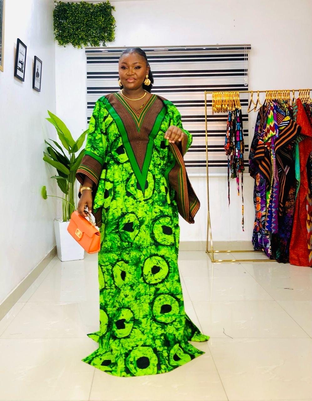 Handmade Ankara Kaftan | Nigerian Print Dress with Headtie
