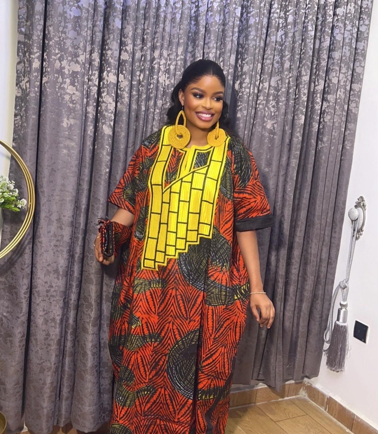 Handmade African Print Adire Boubou Dress | Tinko Embroidery