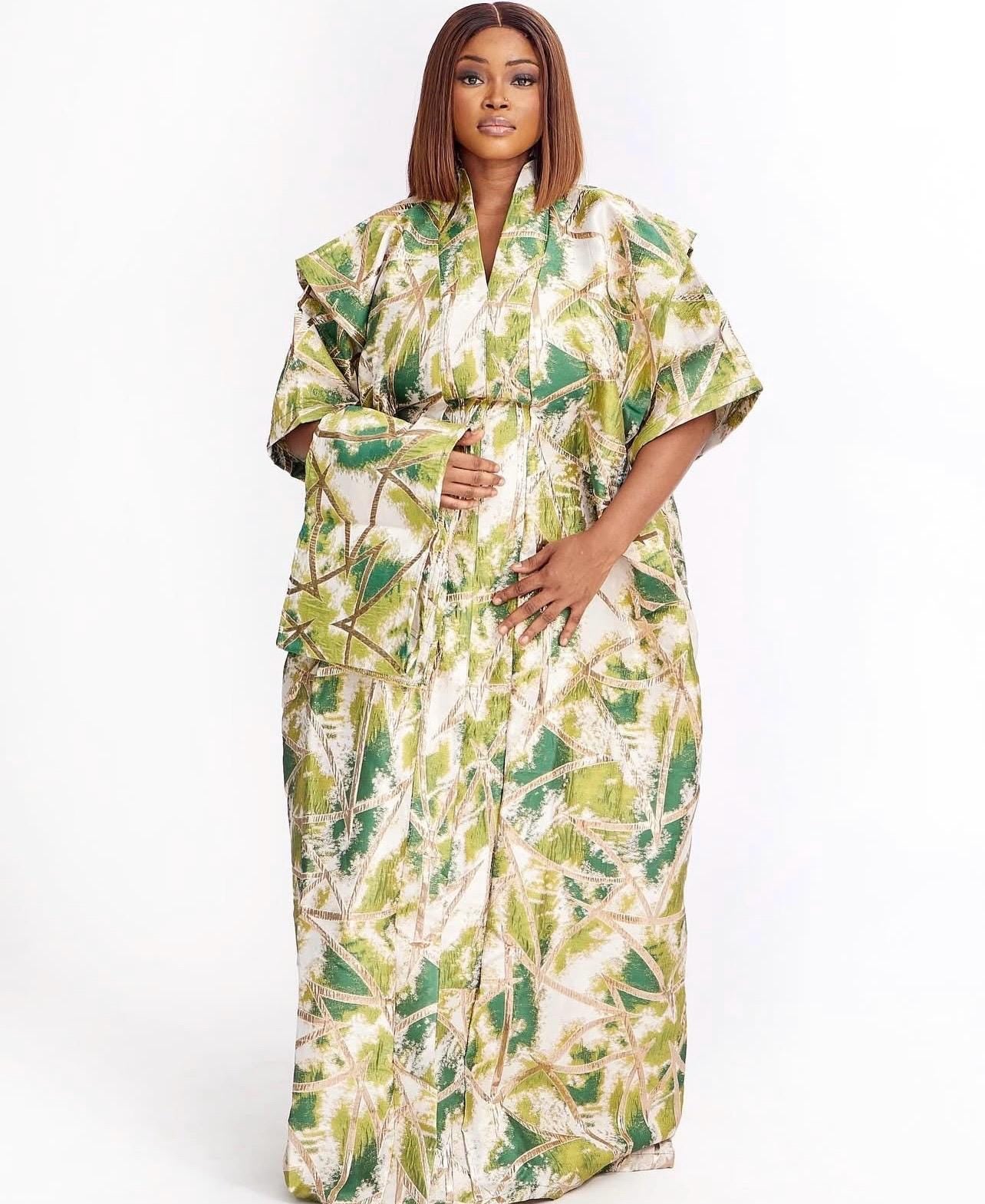 Brocade African Boubou Dress | Nigerian Kaftan with Matching Scarf