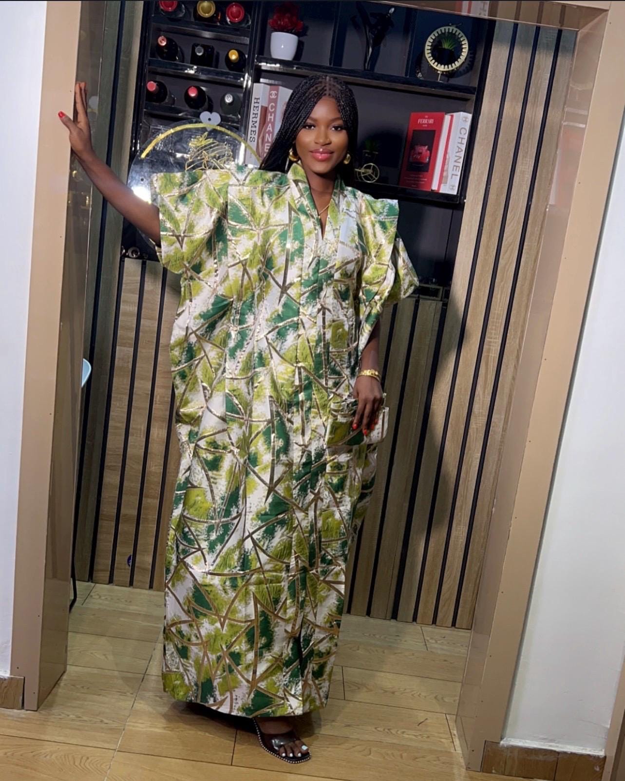 Brocade African Boubou Dress | Nigerian Kaftan with Matching Scarf