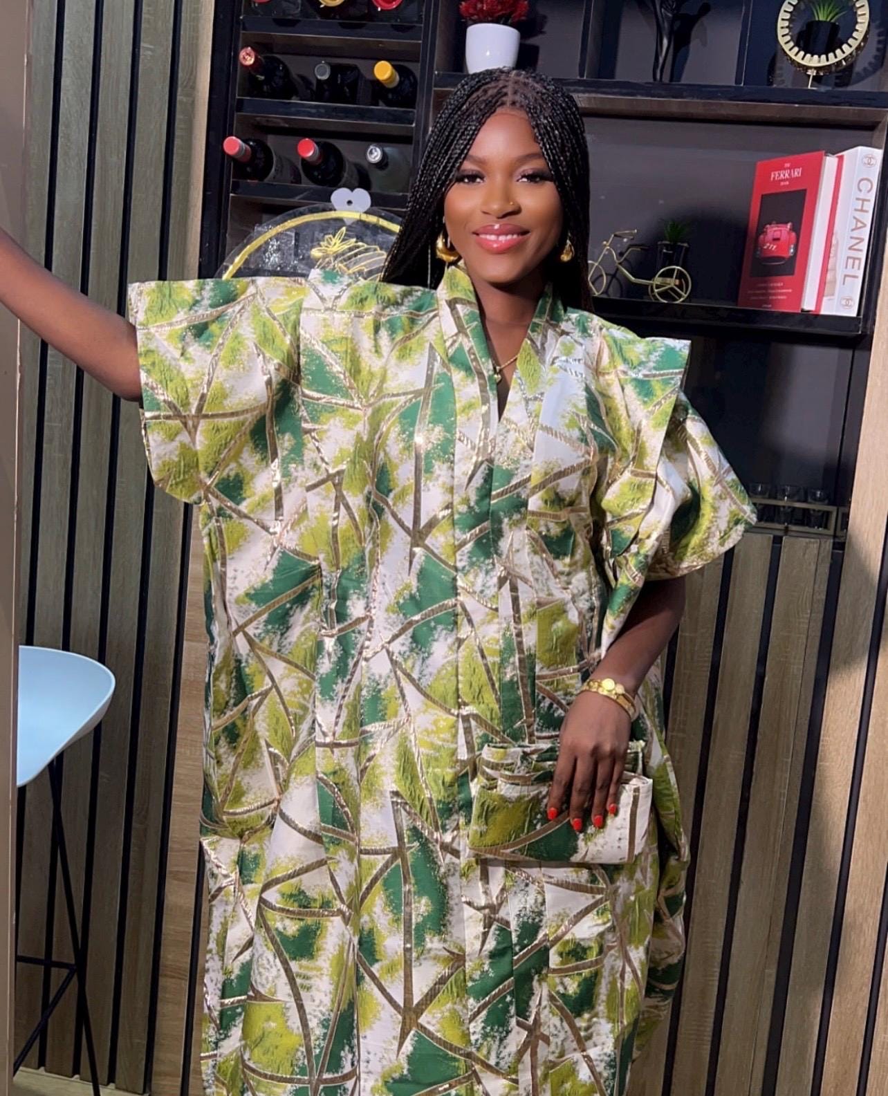 Brocade African Boubou Dress | Nigerian Kaftan with Matching Scarf