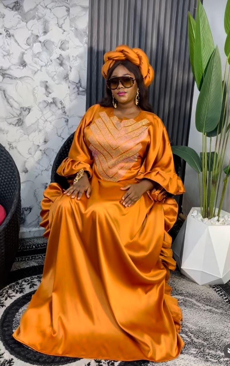 Crystal Duchess Silk Boubou Dress | African Kaftan with Headband