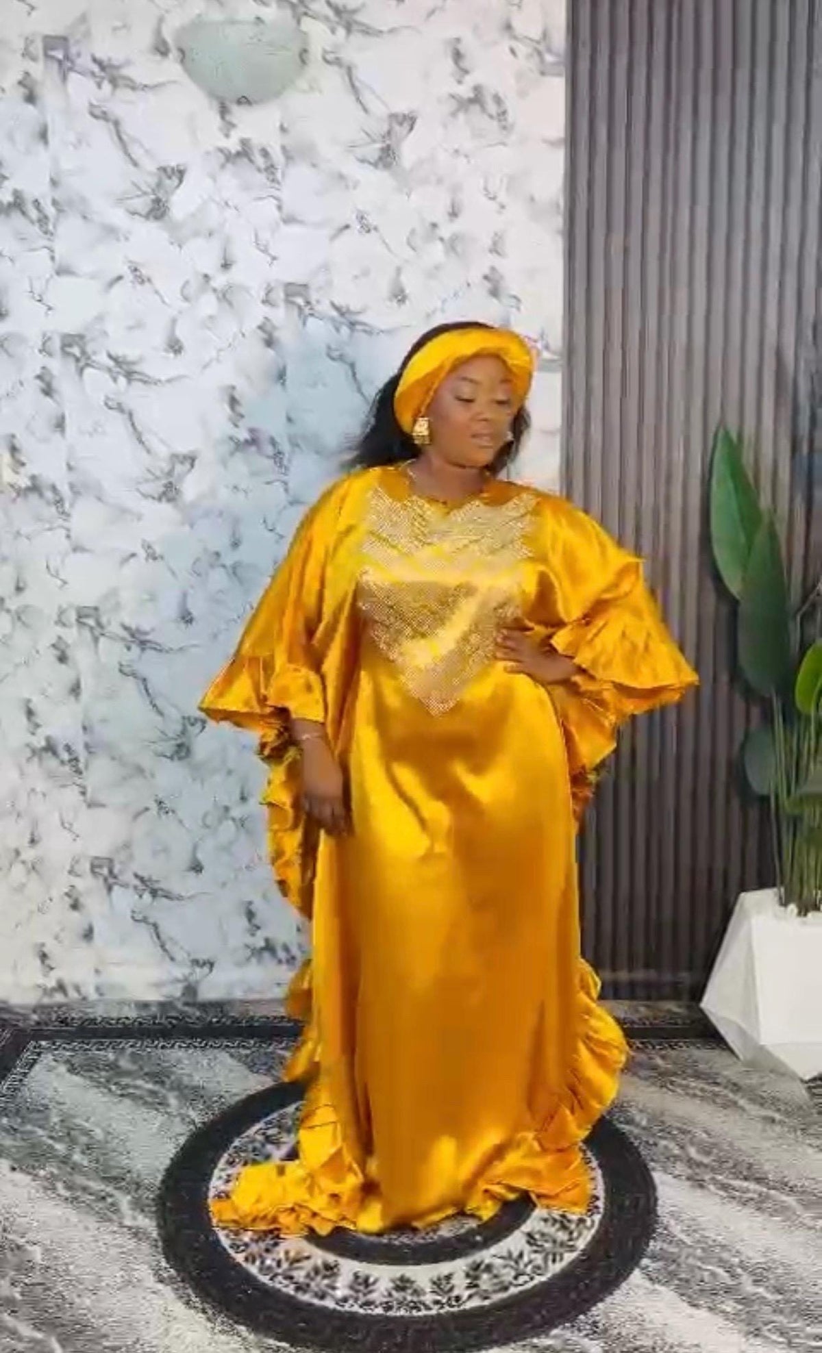 Crystal Duchess Silk Boubou Dress | African Kaftan with Headband