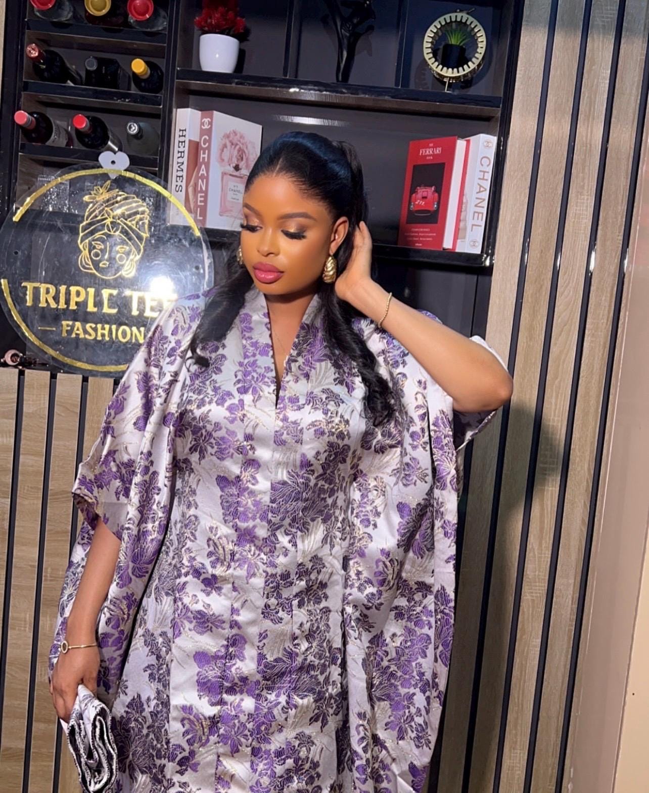 Floral Brocade Boubou Dress | 'Rich Aunty' Kaftan with Scarf