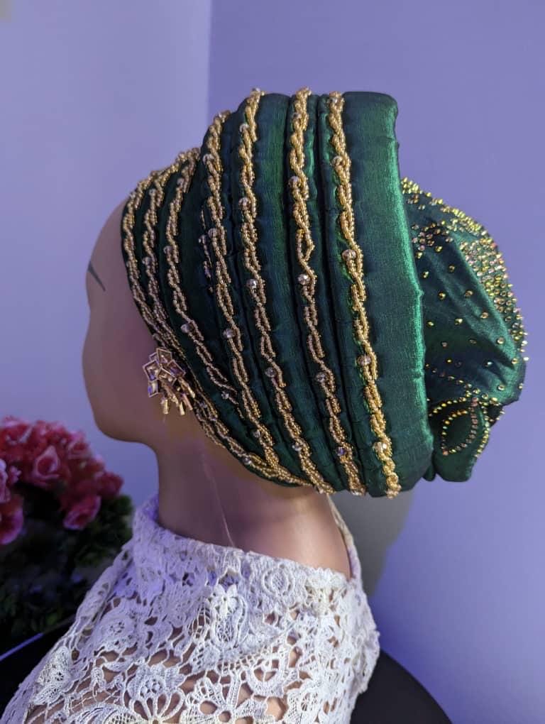 Duchess Silk Turban Hat with Crystals | Pre-tied African Headwrap