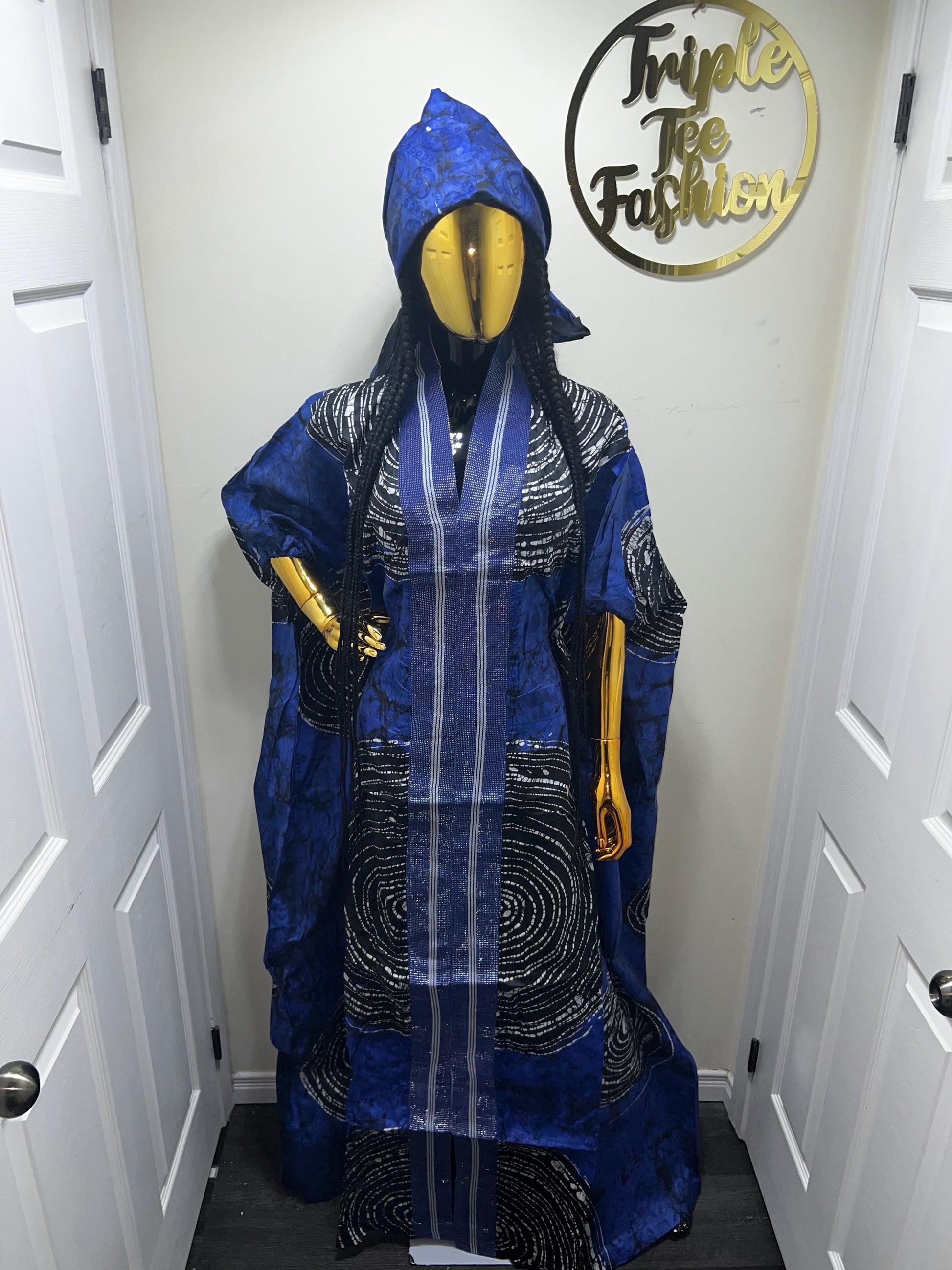 Handmade African Batik Boubou Dress | Adire Kaftan with Inner Belt