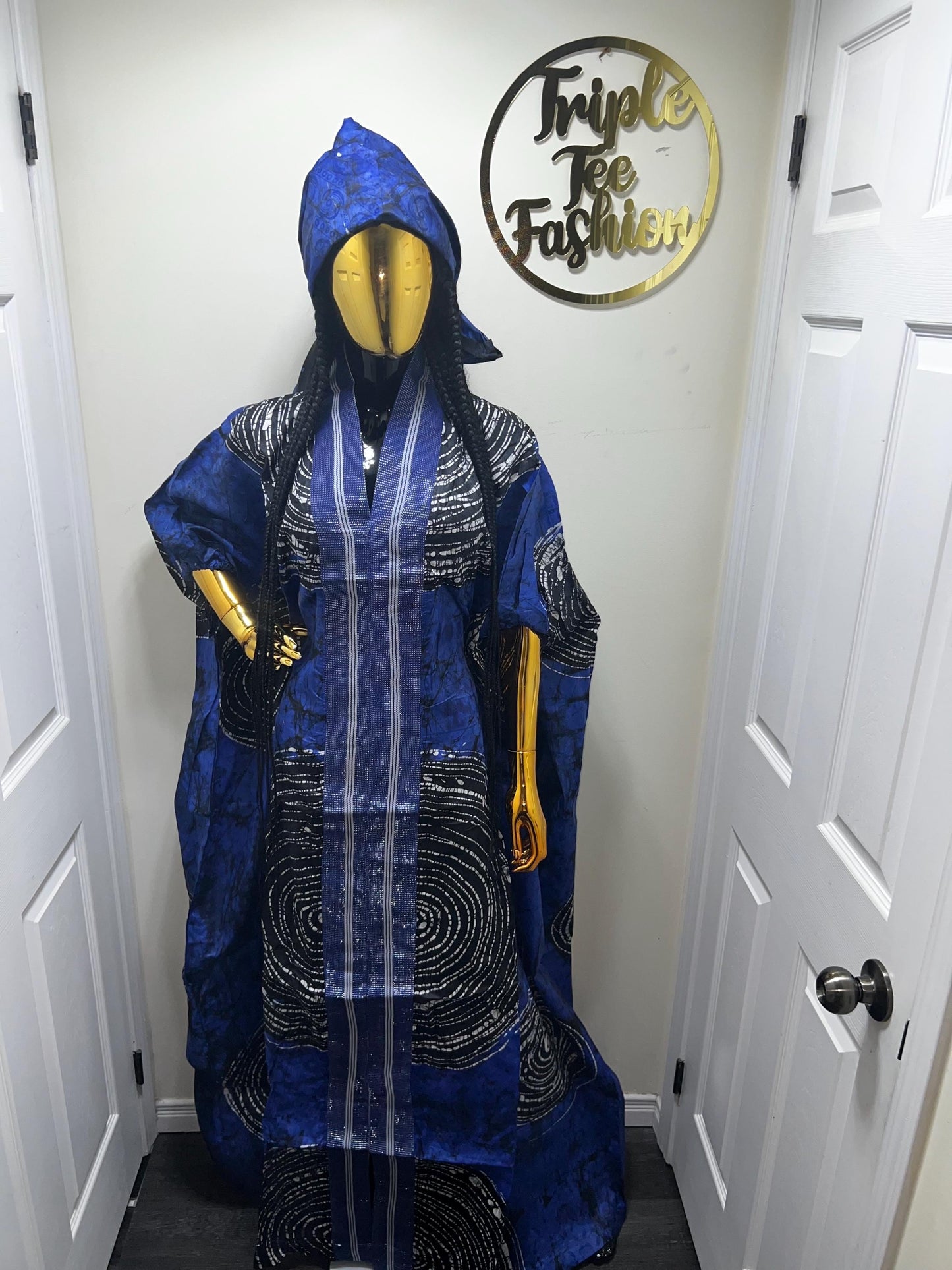 Handmade African Batik Boubou Dress | Adire Kaftan with Inner Belt