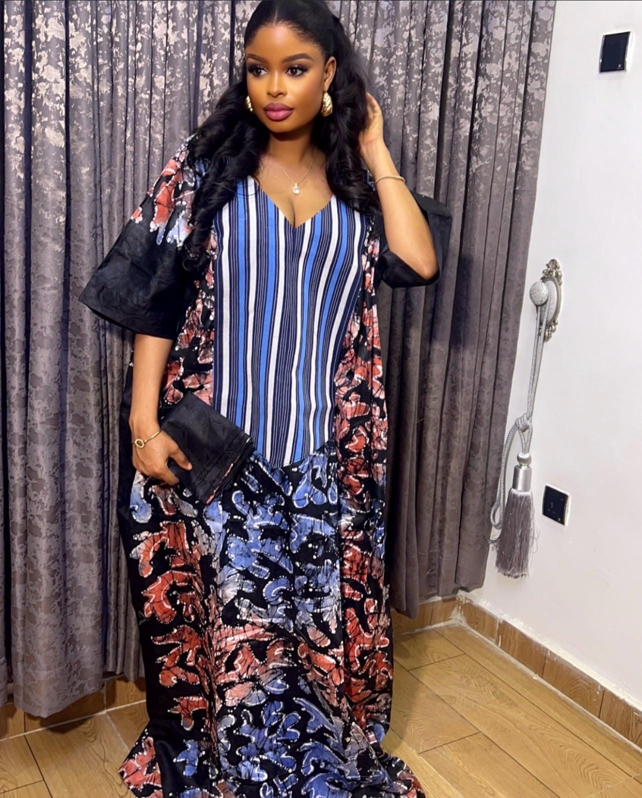 Handmade Adire Batik Kaftan Dress | Nigerian Print Boubou