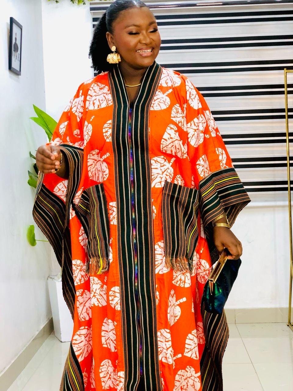 Handmade Ankara Kaftan Dress | African Print Cotton Boubou with Headtie