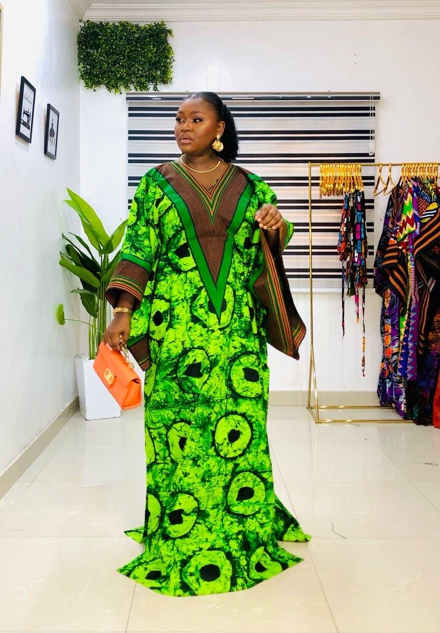 Handmade Ankara Kaftan | Nigerian Print Dress with Headtie
