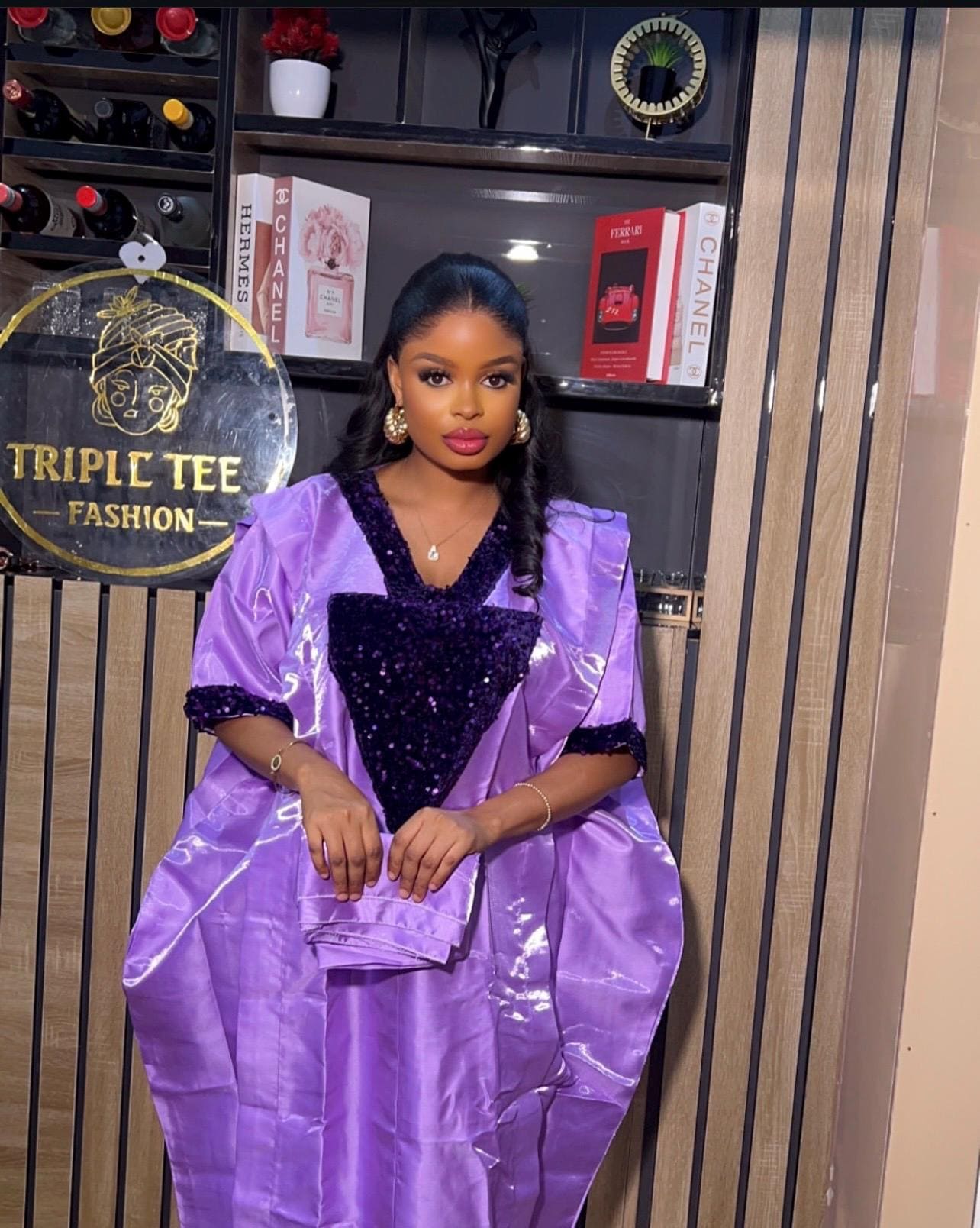 Lilac Mikado Boubou with Sequins | African Kaftan Dress
