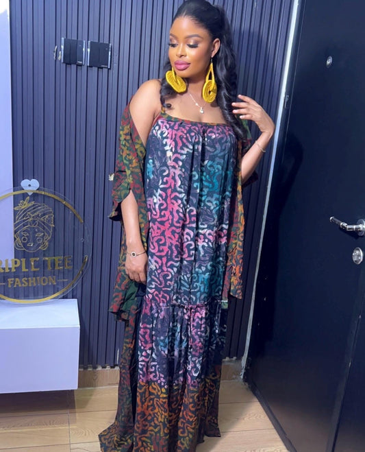 African Adire two pieces dress boubou | Kaftan| African print dress | Nigerian made | Wedding Party dress| Boubou | Rich aunty vibes