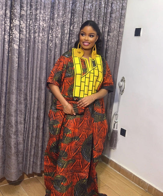 African Adire Batik Boubou Embroidery dress | Handmade African print dress | Nigerian made | Tie and Dye | Rich aunty| Ankara