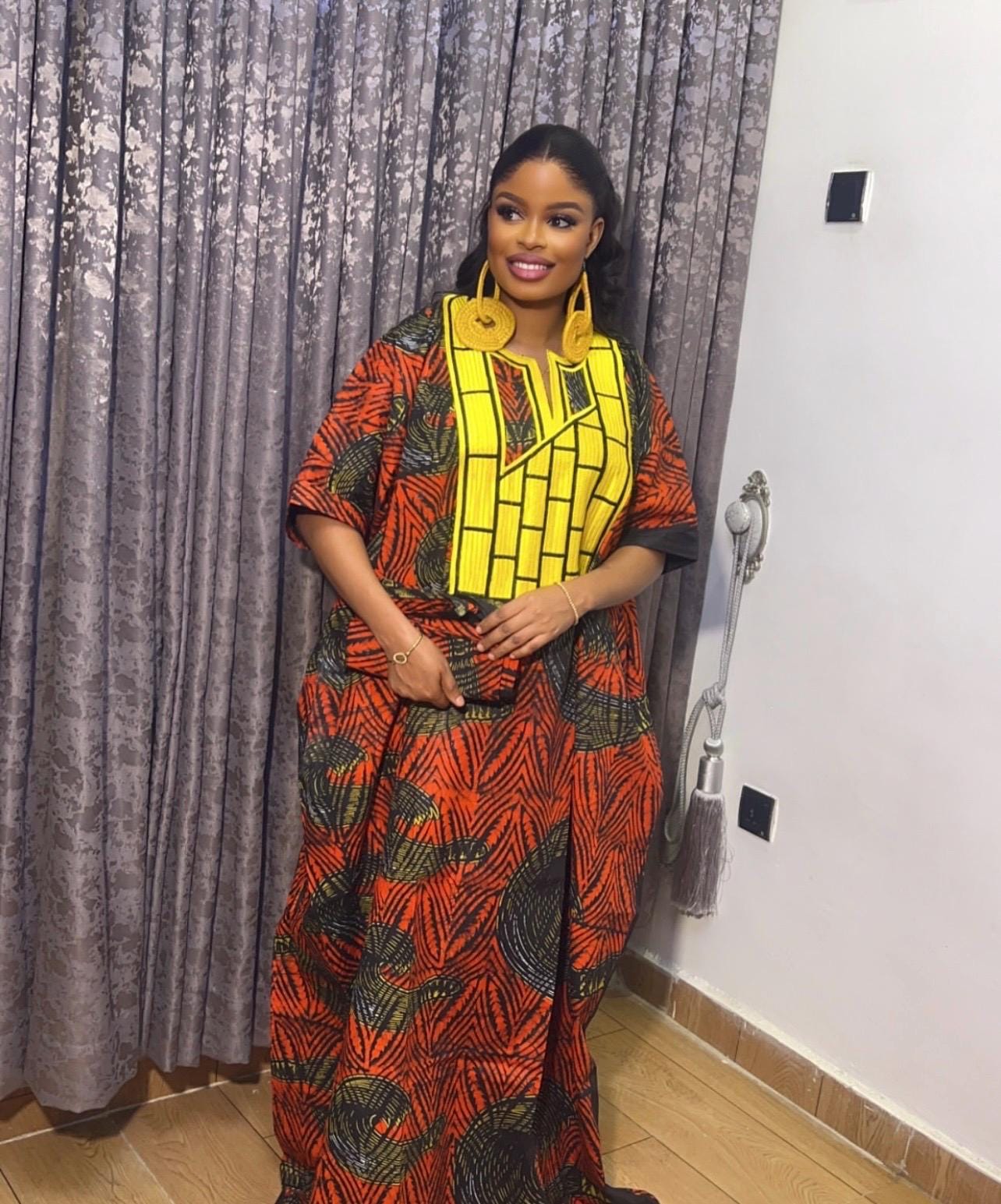 Handmade African Print Adire Boubou Dress | Tinko Embroidery