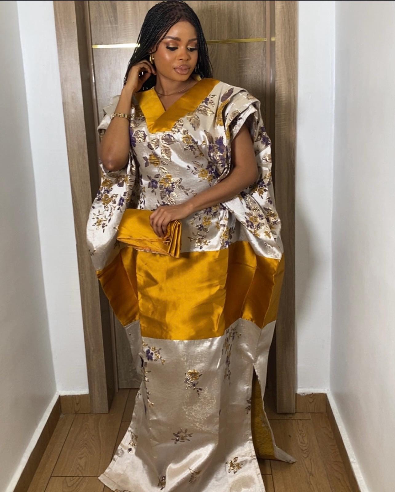Floral Mikado Brocade Boubou Dress | African Kaftan, Rich Aunty Style