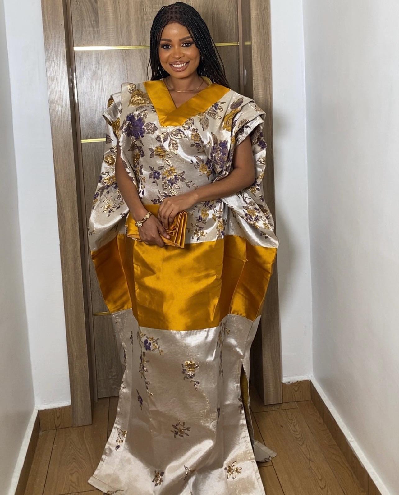 Floral Mikado Brocade Boubou Dress | African Kaftan, Rich Aunty Style
