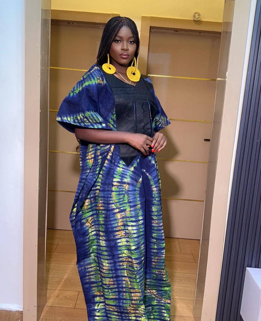 African Adire Batik Boubou Embroidery dress | Handmade African print dress | Nigerian made | Tie and Dye | Rich aunty| Ankara