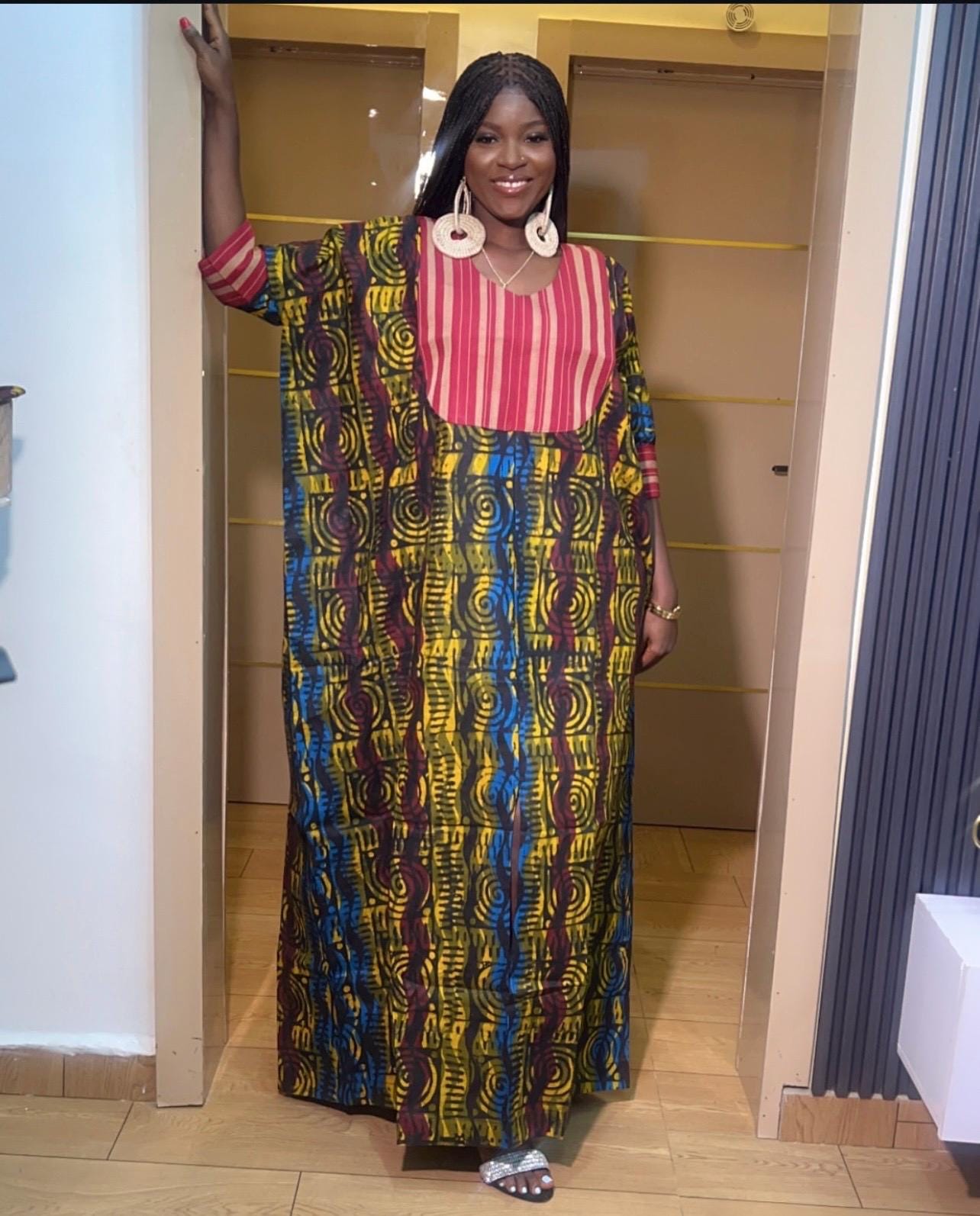 Handmade African Print Adire Batik Boubou | Nigerian Kaftan Dress