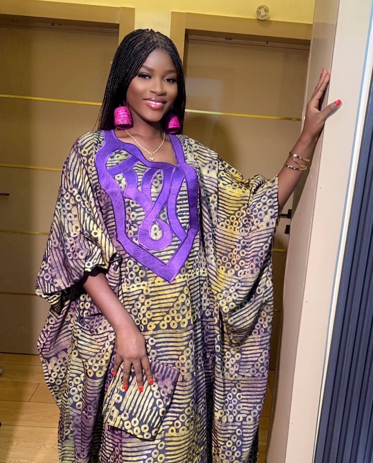 African Adire Batik Boubou Dress | Embroidered Cotton Brocade, One Size