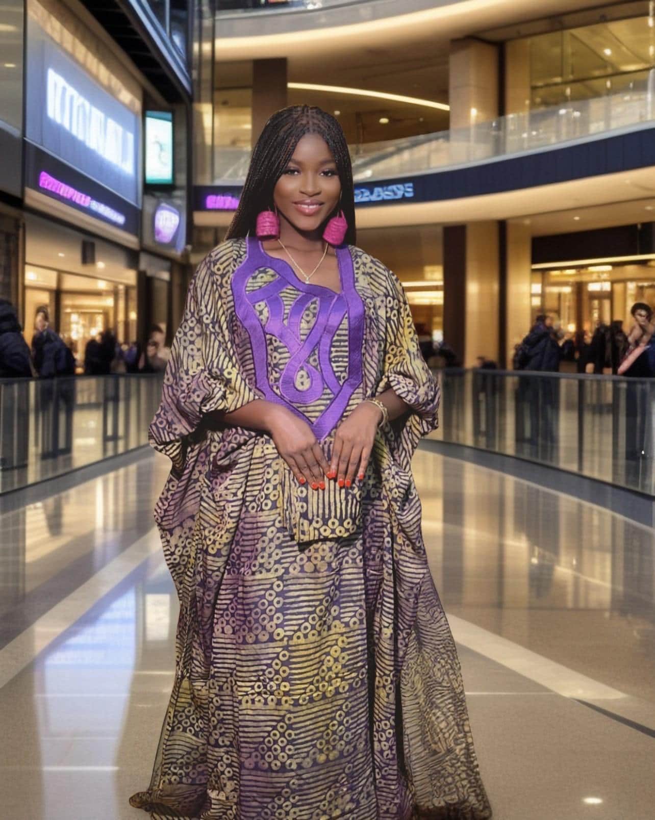 African Adire Batik Boubou Dress | Embroidered Cotton Brocade, One Size