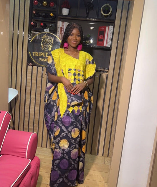 African Adire Batik Boubou Embroidery dress | Handmade African print dress | Nigerian made | Tie and Dye | Rich aunty| Ankara