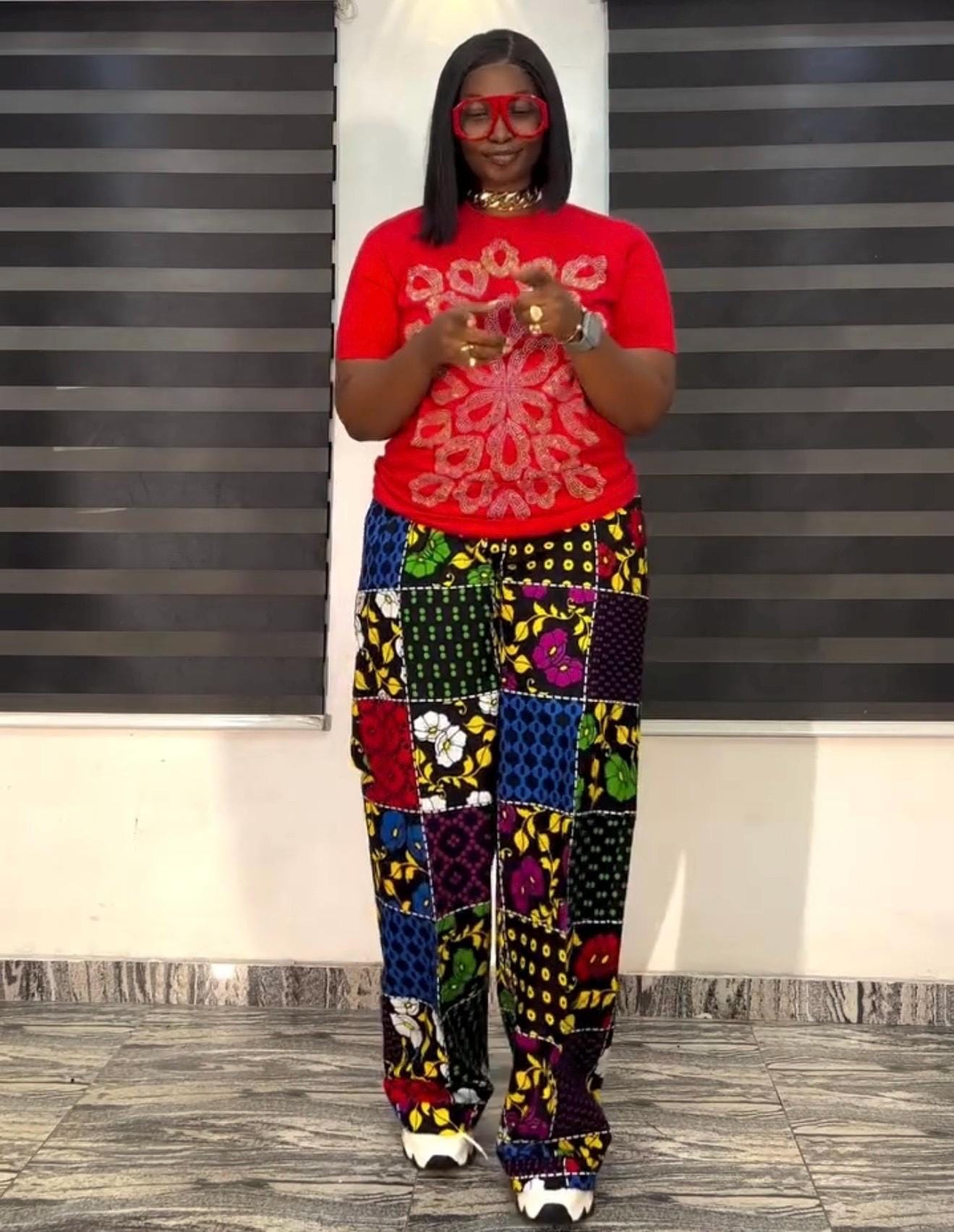 African Ankara Wide Leg Pants Outfit | Floral Cotton Set