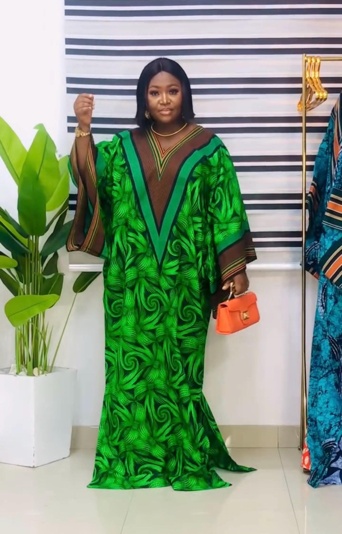 Handmade Ankara Brocade Kaftan Dress | African Print Boubou with Headtie