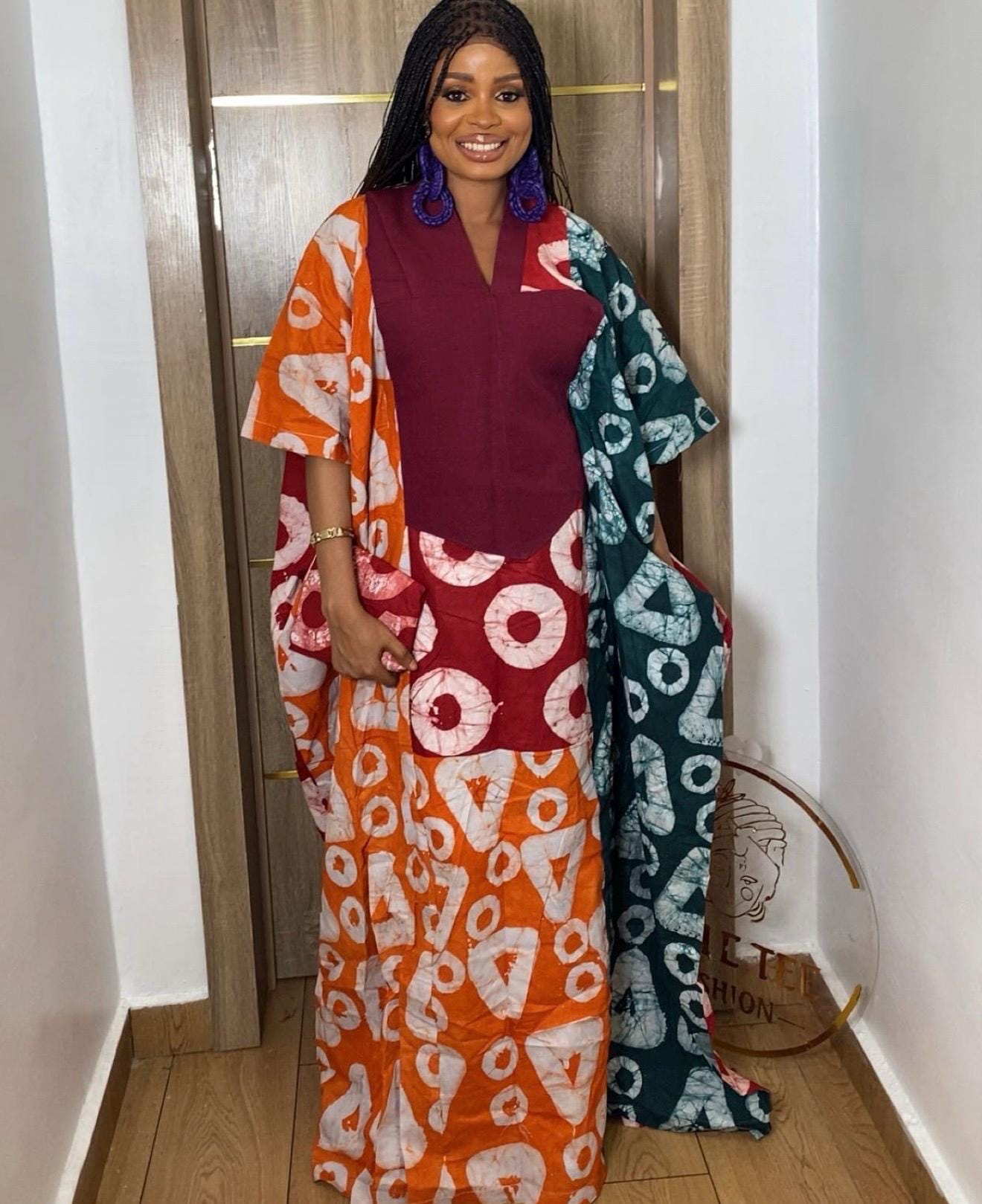 Handmade Adire Batik Kaftan Dress | Nigerian Print Boubou