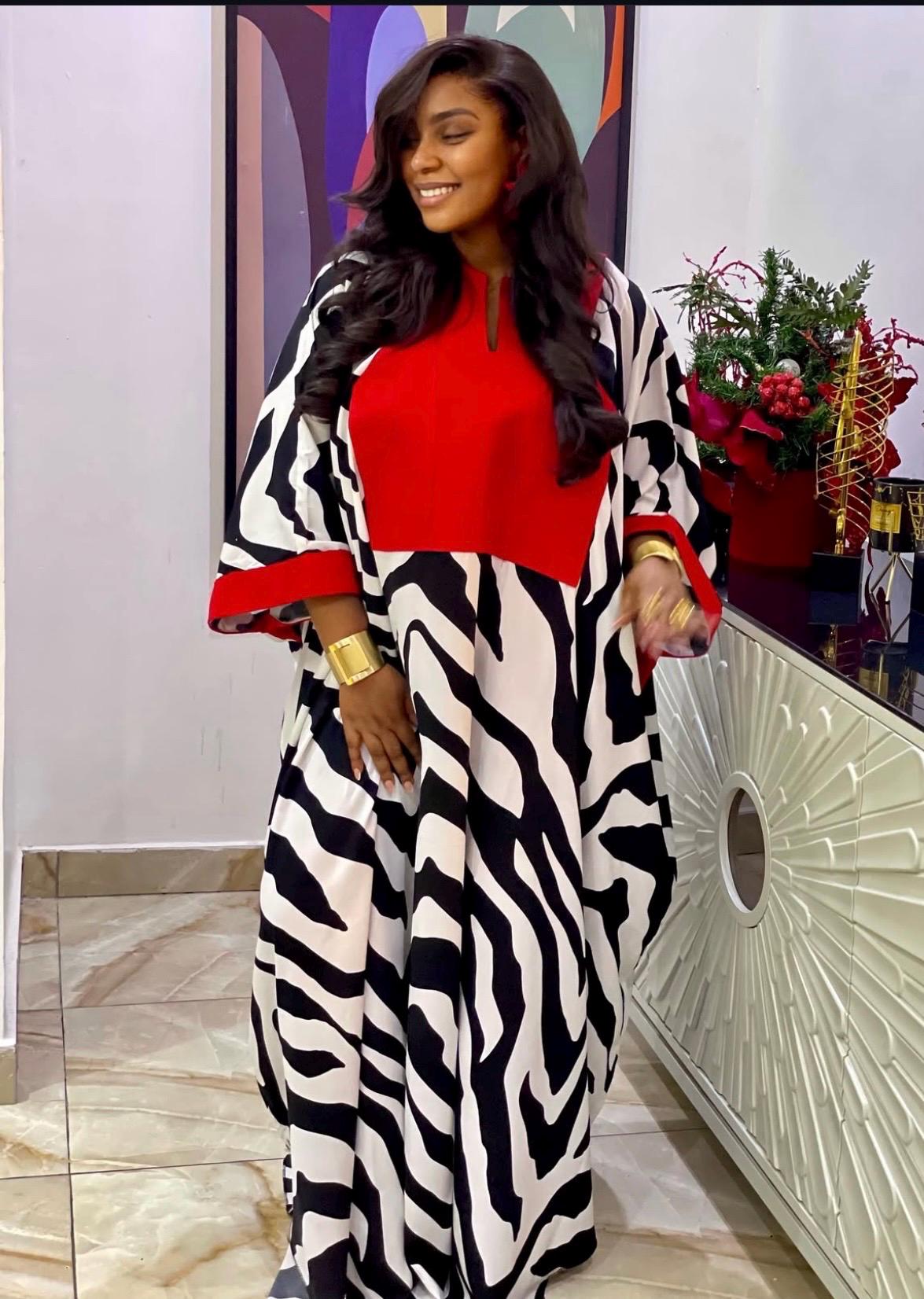 African Crepe Kaftan Dress | Aso Oke Neckline, Party Boubou