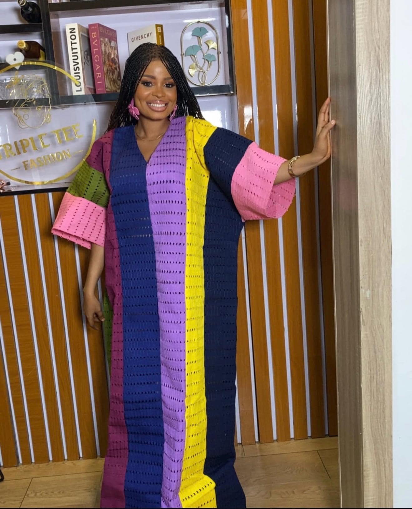 Aso Oke Boubou Kaftan – Handmade Nigerian Maxi Dress, One Size