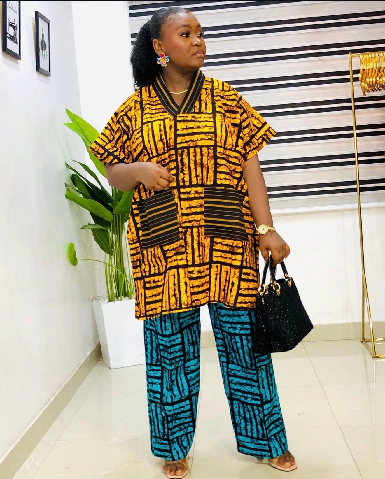 African Ankara Dress and Trouser Set | Cotton Kaftan, Nigerian Made