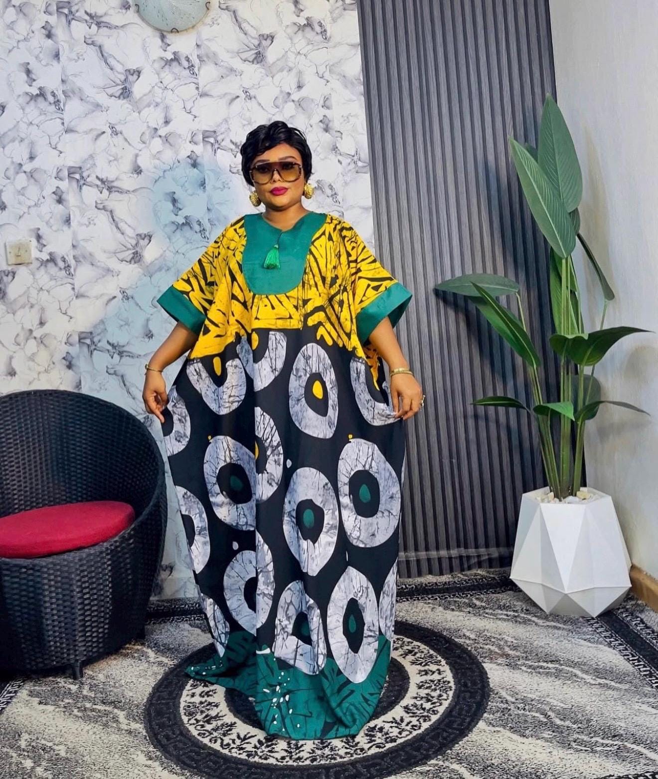 African Print Crepe Kaftan Dress | Nigerian Boubou, Plus Size