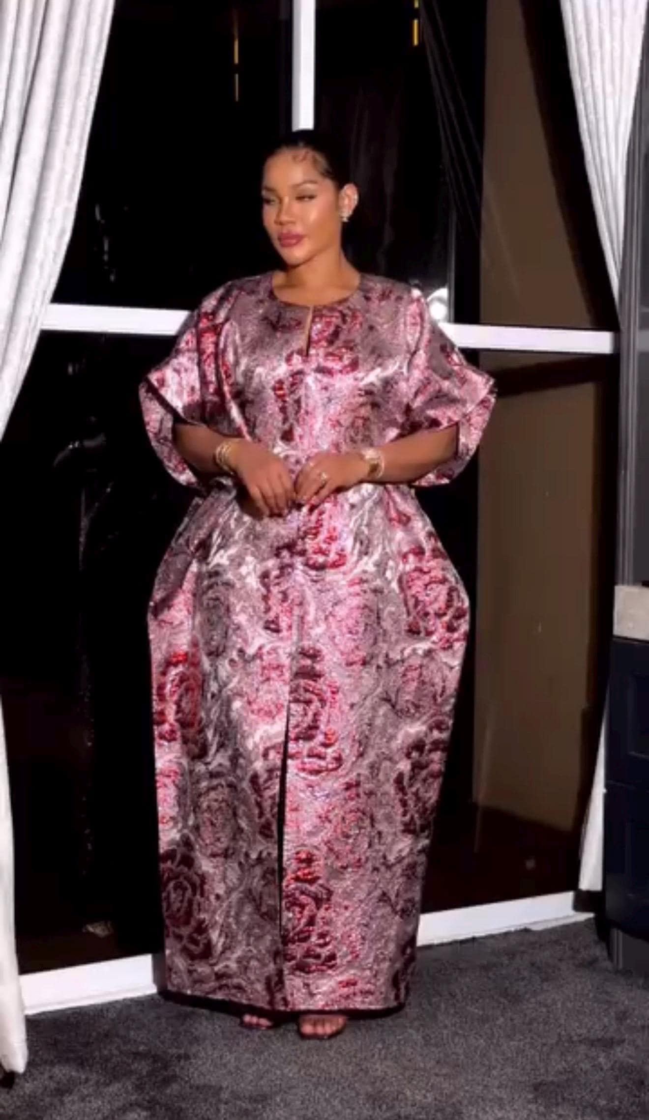 Floral Brocade Boubou Dress | Nigerian Kaftan with Matching Scarf