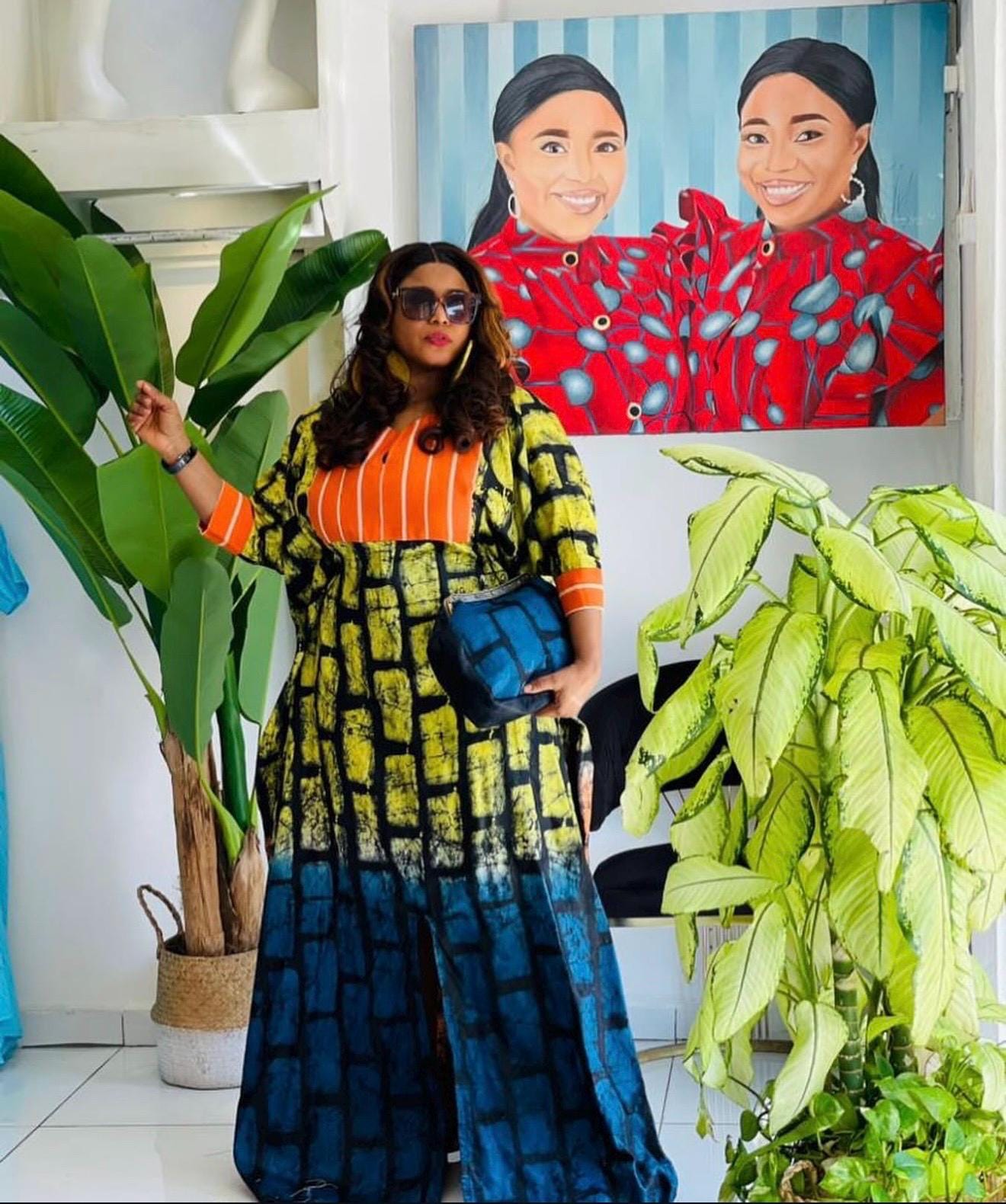 Handmade African Adire Batik Boubou Dress | Nigerian Kaftan