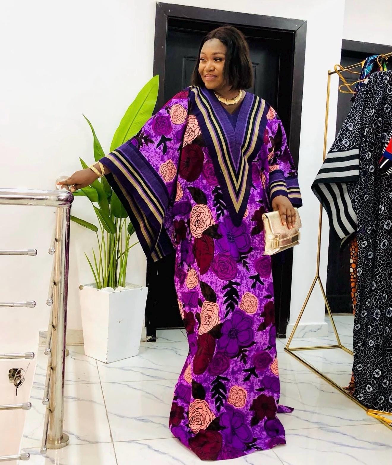 Handmade Ankara Kaftan Dress with Headtie | African Print Boubou