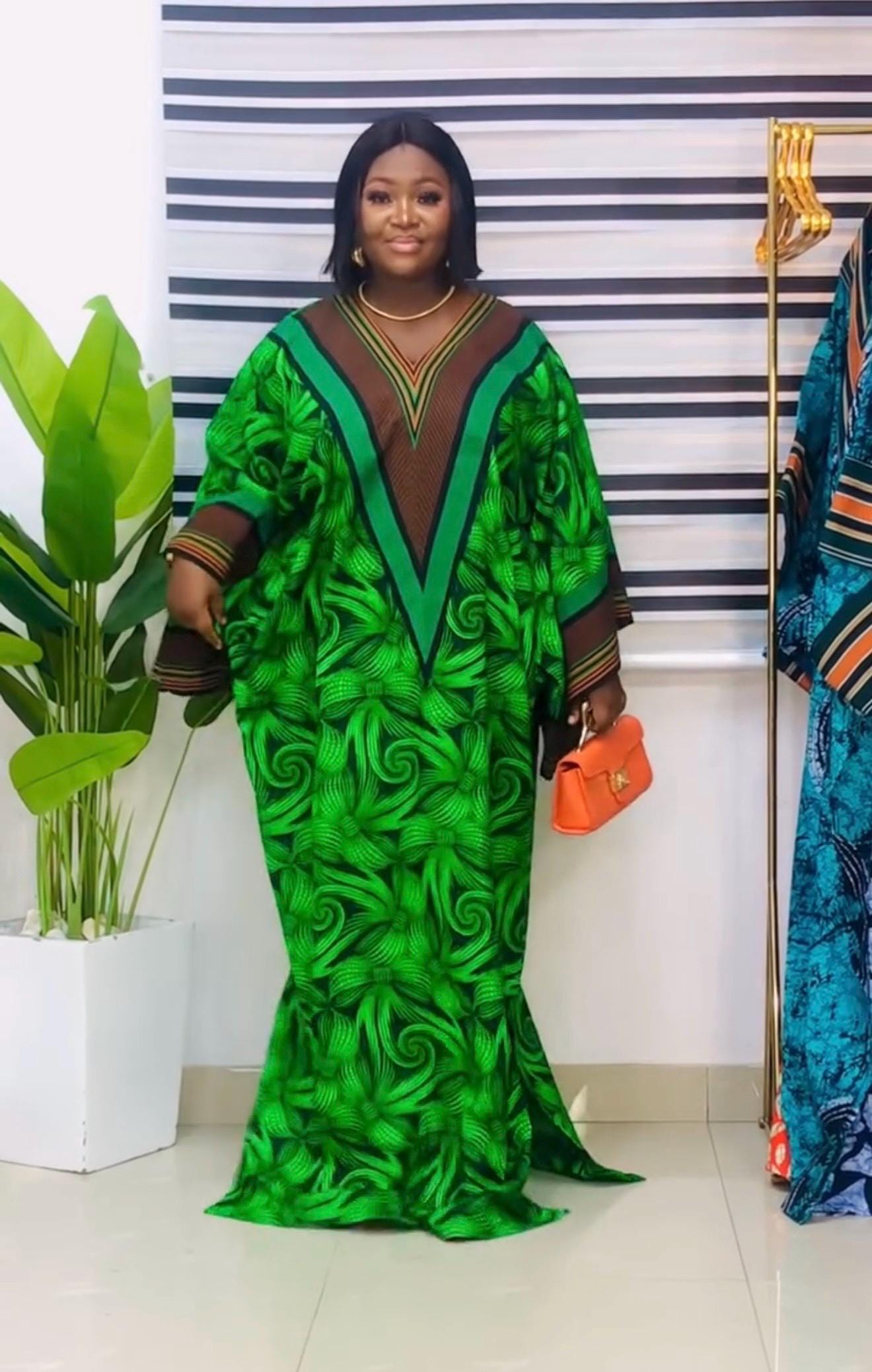 Handmade Ankara Brocade Kaftan Dress | African Print Boubou with Headtie