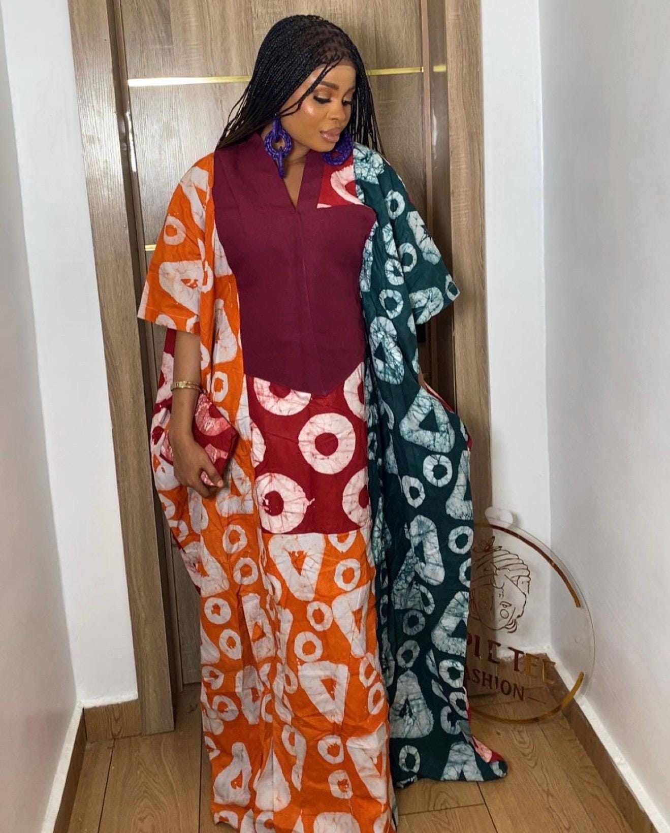 Handmade Adire Batik Kaftan Dress | Nigerian Print Boubou