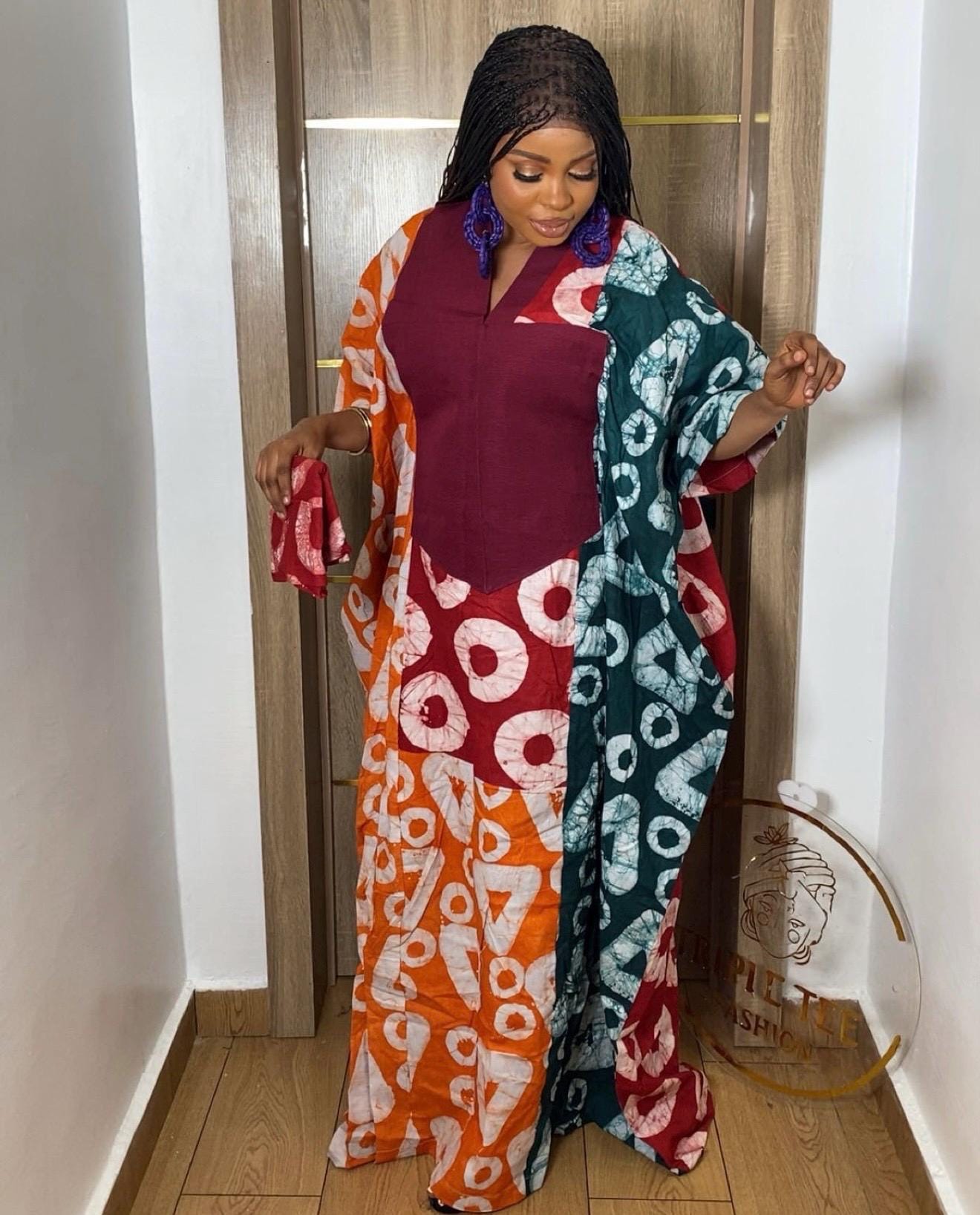 Handmade Adire Batik Kaftan Dress | Nigerian Print Boubou