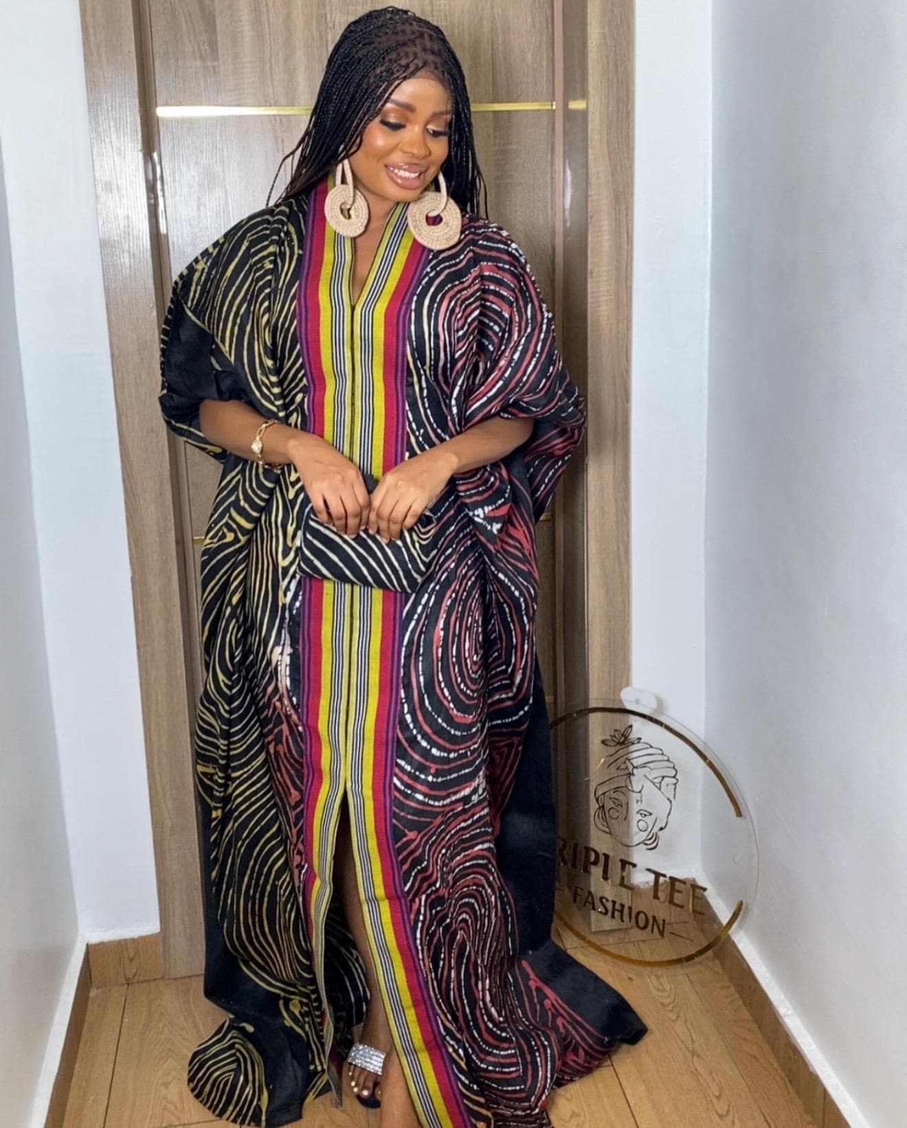 African Adire Batik Boubou Dress | Handmade Cotton Kaftan