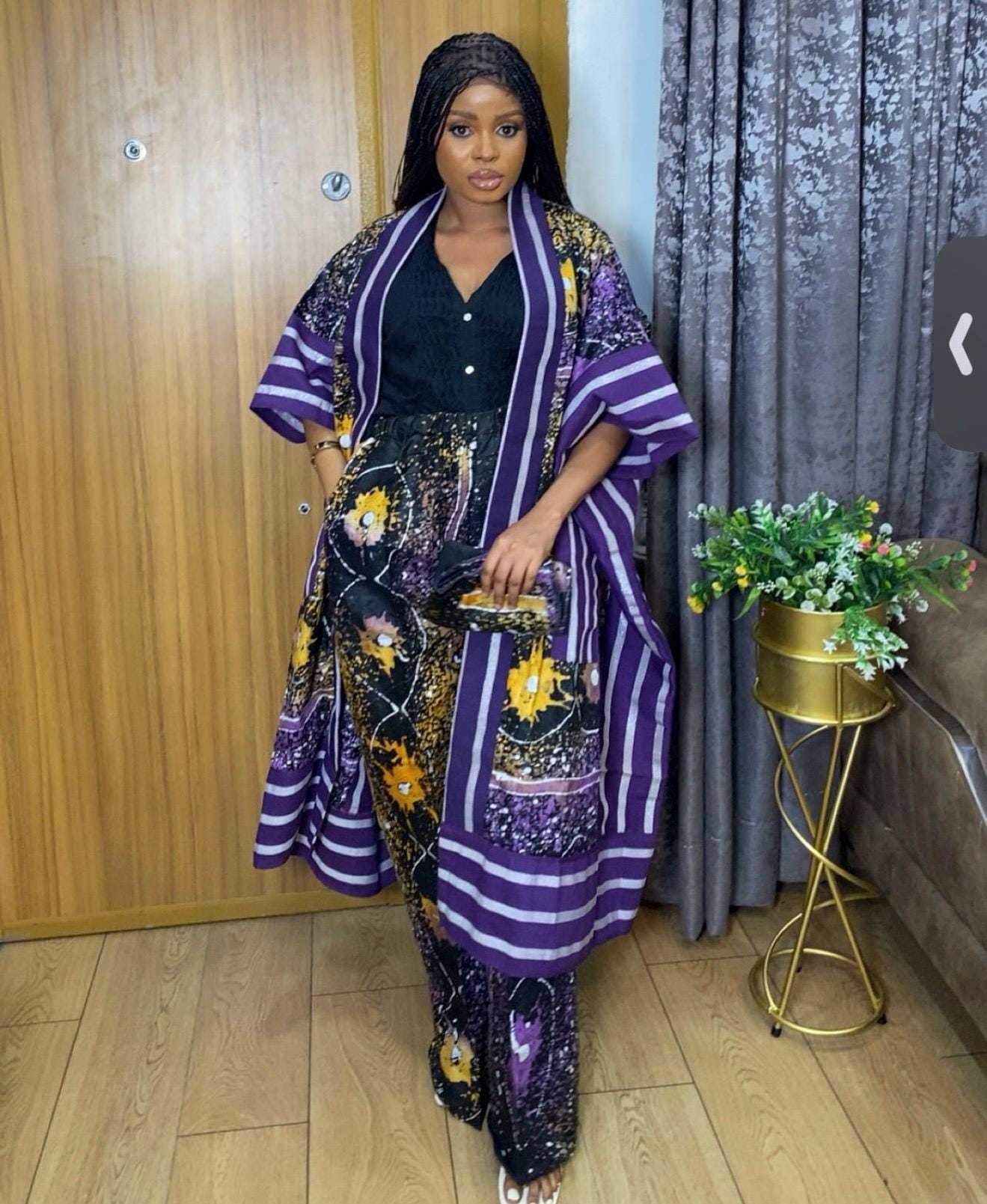 Adire Kimono and Pants Set | Handmade Aso Oke, Size 12-20