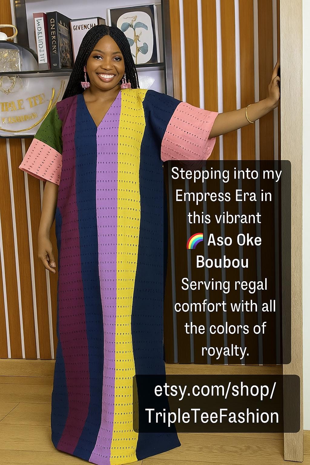 Aso Oke Boubou Kaftan – Handmade Nigerian Maxi Dress, One Size