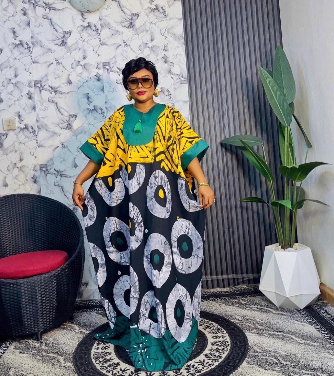 African Print Crepe Kaftan Dress | Nigerian Boubou, Plus Size