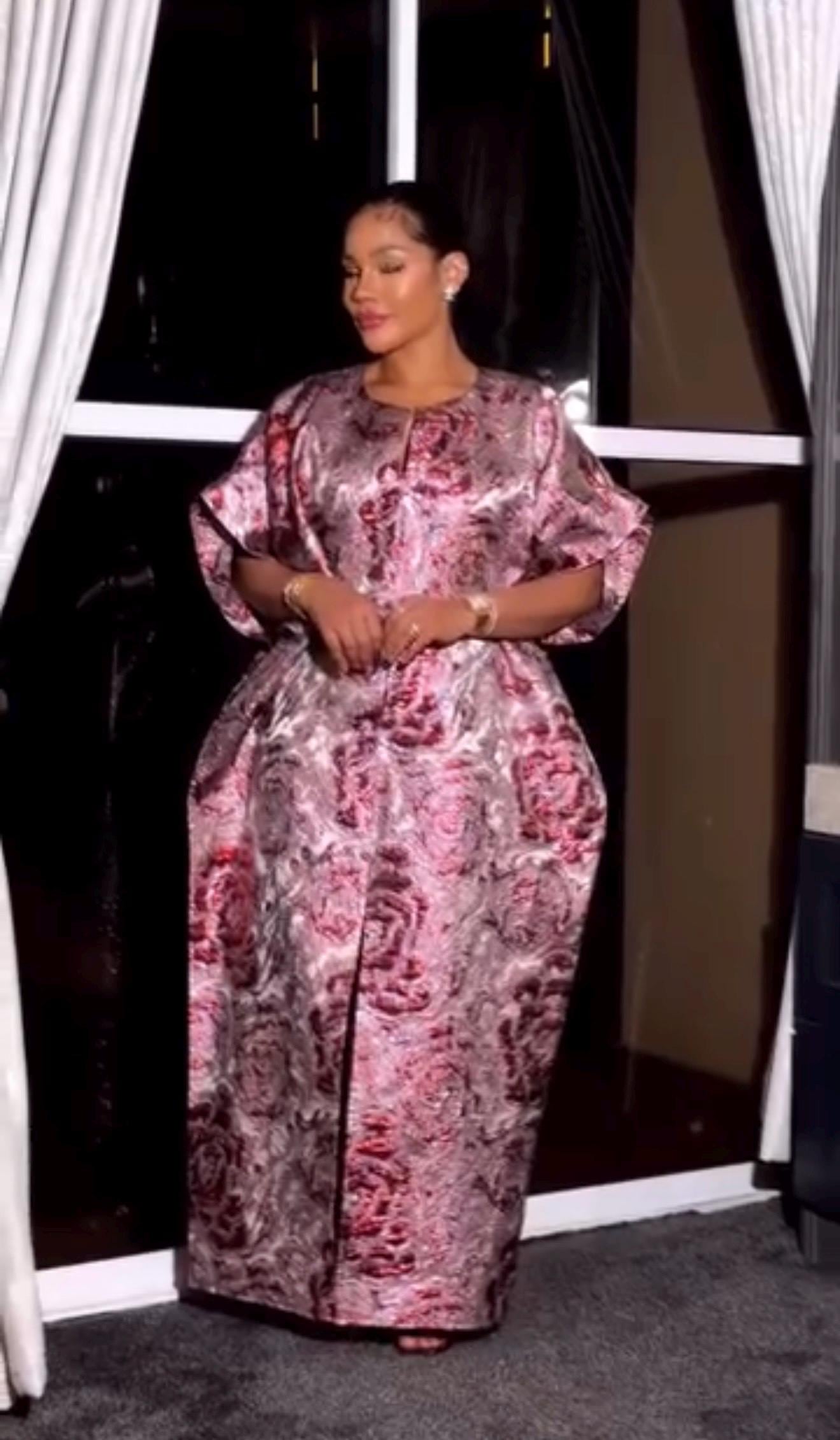 Floral Brocade Boubou Dress | Nigerian Kaftan with Matching Scarf