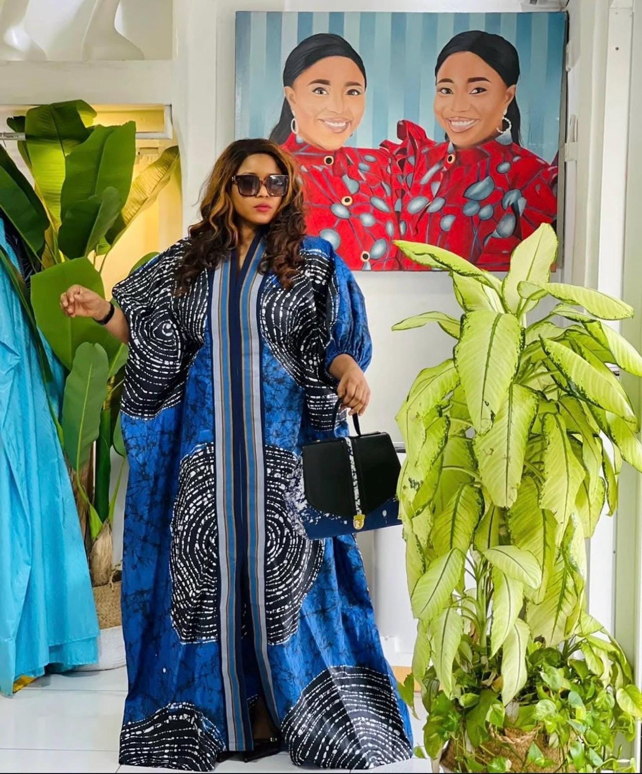Handmade African Batik Boubou Dress | Adire Kaftan with Inner Belt