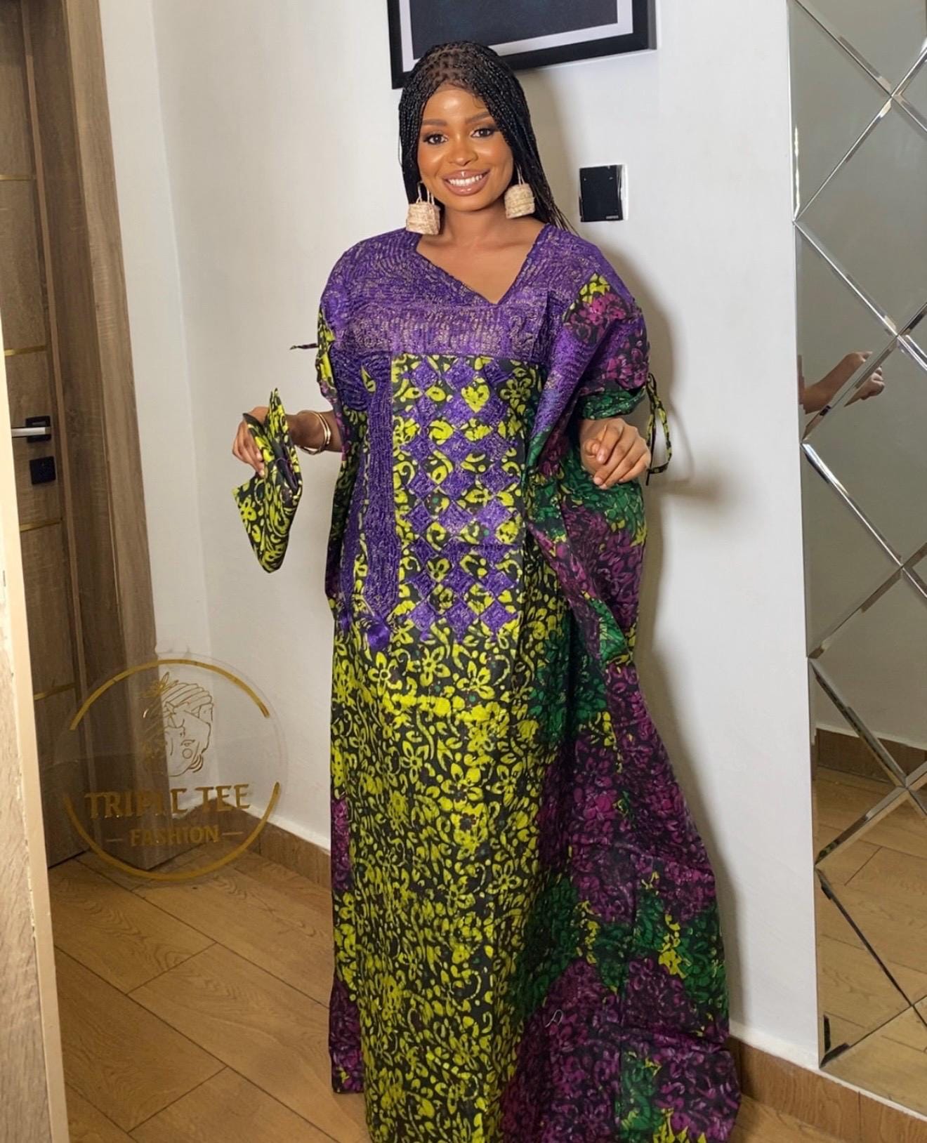 African Adire Batik Boubou Embroidery dress | Handmade African print dress | Nigerian made | Tie and Dye | Rich aunty| Ankara